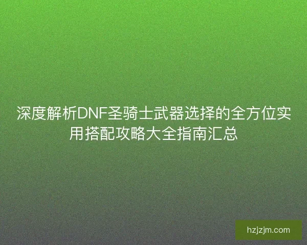 深度解析DNF圣骑士武器选择的全方位实用搭配攻略大全指南汇总